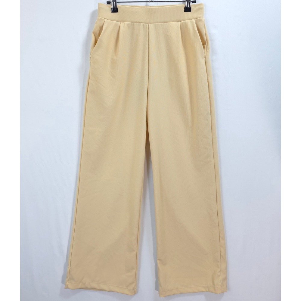 Halara Wide Leg Pants Womens‎ S MicroWaffle High Rise Yellow